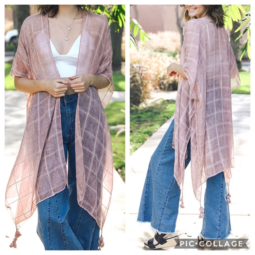 Rose Gold Kimono Windowpane Tassel Accent